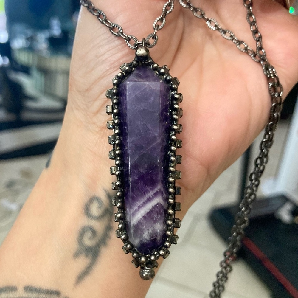 Genuine raw long amethyst crystal stone boho charm moon necklace - Picture 10 of 14